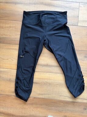 Under Armour Black Cropped Performance Leggings with Lattice Detail